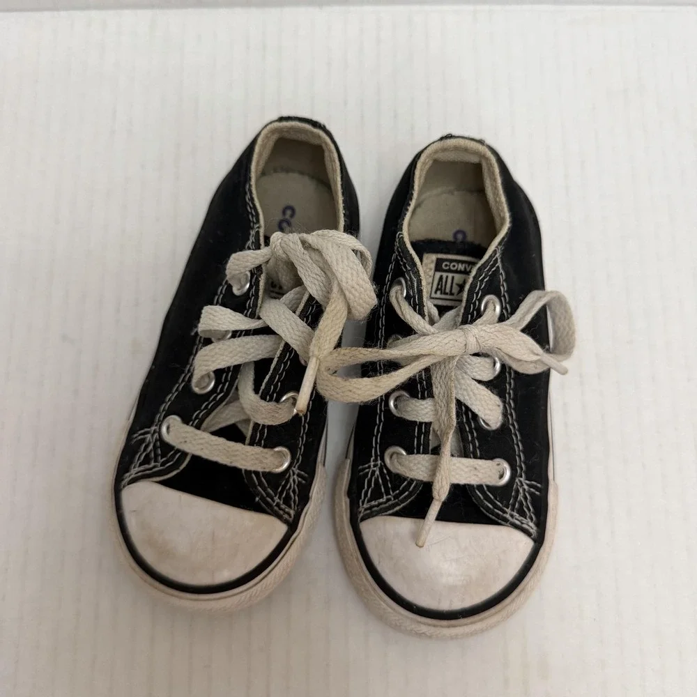 Converse All Star Shoes Boys Size 7 Black Canvas Low Top Sneakers 7J235